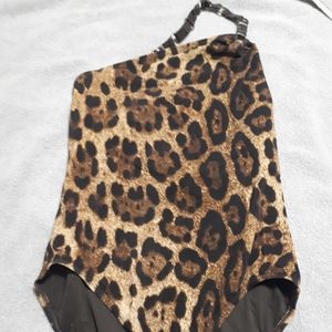 Ladies full piece leopard bathing suit.